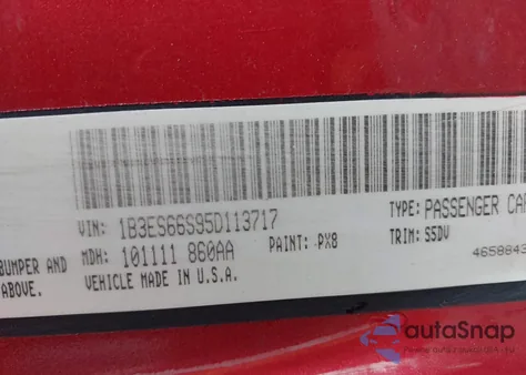 2005 Dodge Srt4 z USA, uszkodzony, nr VIN 1B3ES66S95D113717